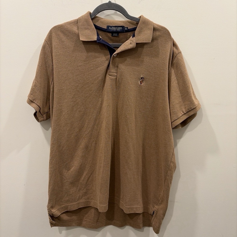 U.S. Polo Assn Men Short Sleeve Polo Shirt Tan/Beige Sz lg soft EUC